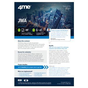 JMA ha scelto 4me grazie all'integrazione con altri strumenti e alla rapida velocità di sviluppo.